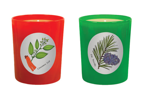 Candle Set Green & Red - Fir Needle , Cinnamon Leaf. - 100% Pure Beeswax Candles Made in USA | Qualitas Candles 