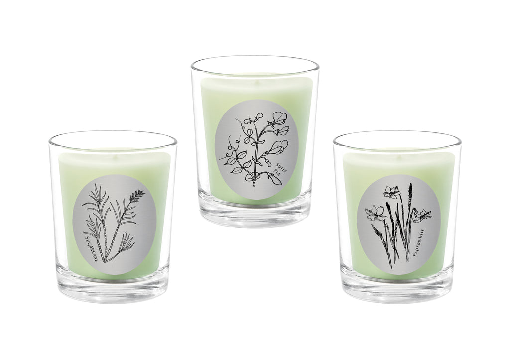 Candle Set - Sugarcane, Sweet Pea, Paperwhite. - 100% Pure Beeswax Candles Made in USA | Qualitas Candles 