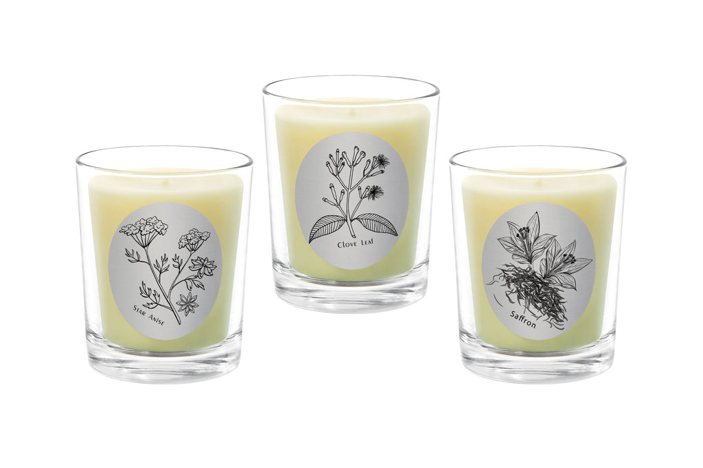 Candle Set - Star Anis, Clove Leaf, Saffron. - 100% Pure Beeswax Candles Made in USA | Qualitas Candles 