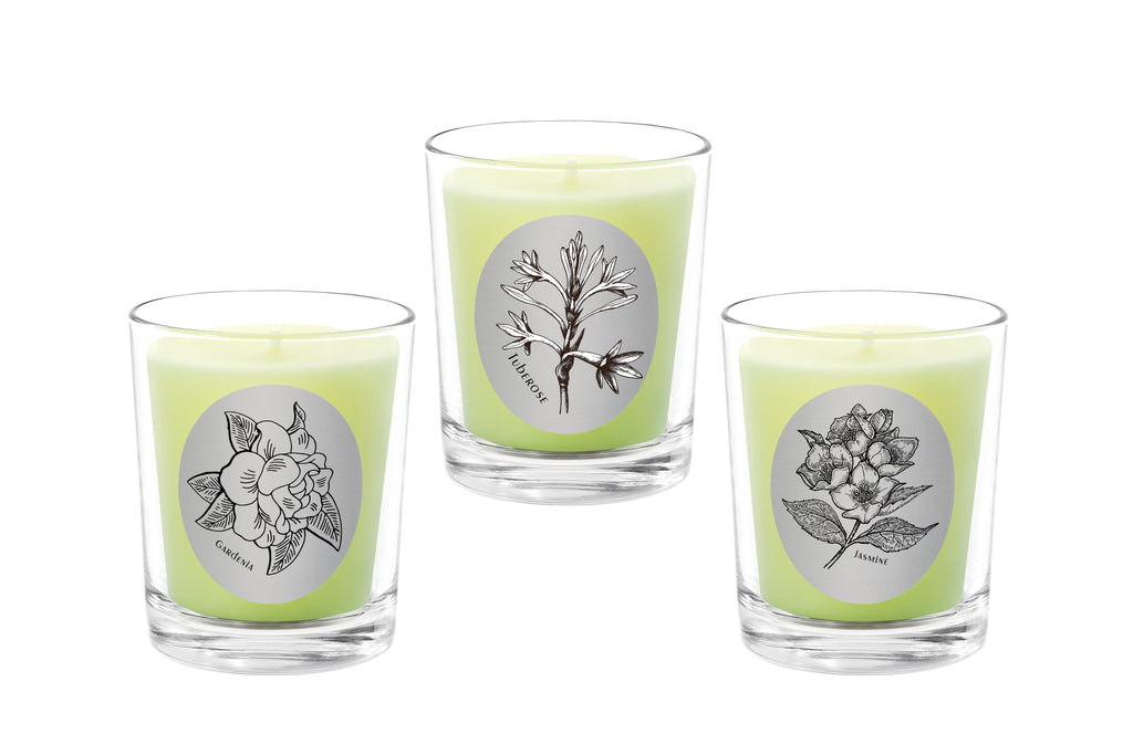 Candle Set - Gardenia, Tuberose, Jasmine. - 100% Pure Beeswax Candles Made in USA | Qualitas Candles 