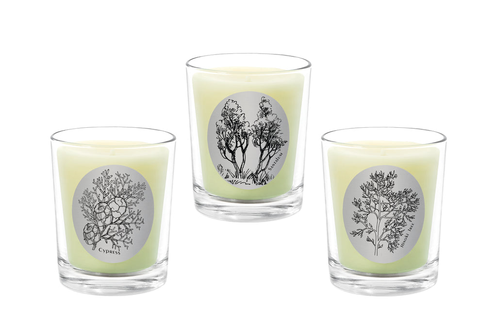 Candle Set Cypress, Santalum, Hinoki Tree. Qualitas Candles
