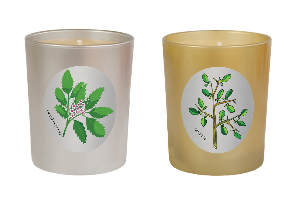 Candle Set Silver & Gold - Frankincense, Myrrh. - 100% Pure Beeswax Candles Made in USA | Qualitas Candles 