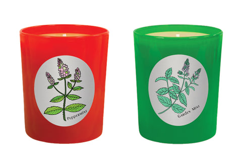 Candle Set Green & Red - Garden Mint, Peppermint Leaf. - 100% Pure Beeswax Candles Made in USA | Qualitas Candles 