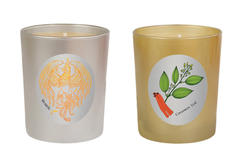 Candle Set Silver & Gold - Hearth, Cinnamon Leaf. - 100% Pure Beeswax Candles Made in USA | Qualitas Candles 